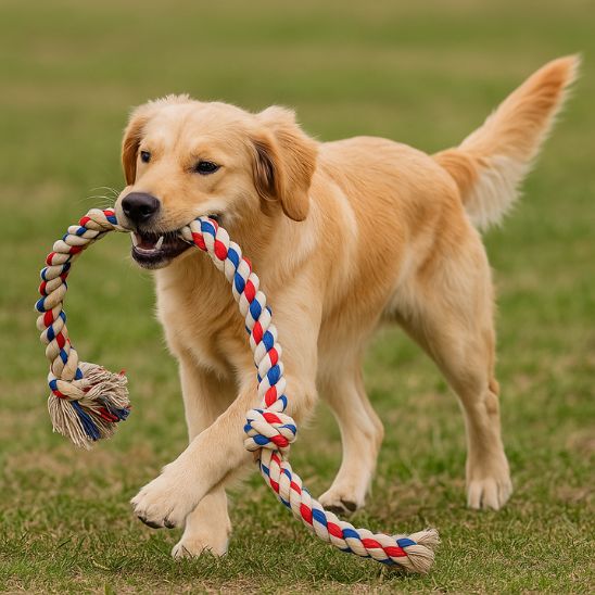 jouet pour chien indestructible IronRope™ - golden cours avec sa corde 